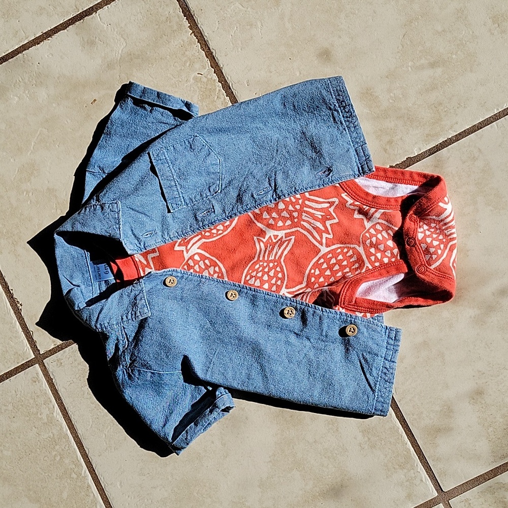 Pineapple jean button up baby outfit